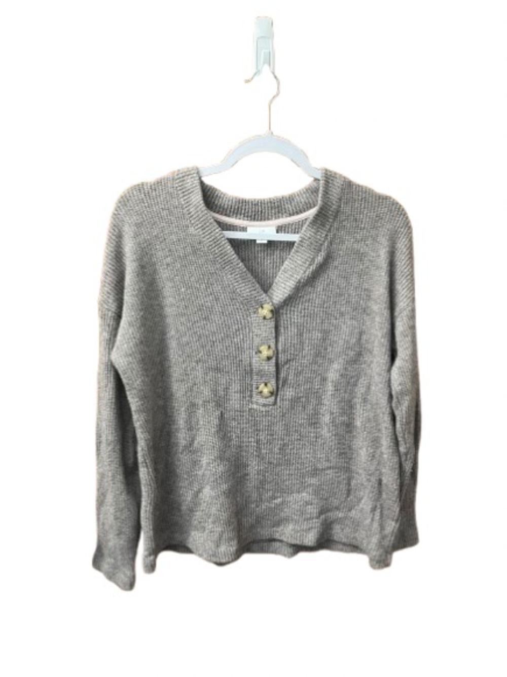 J. Jill Taupe Waffle-knit Henley Sweater
